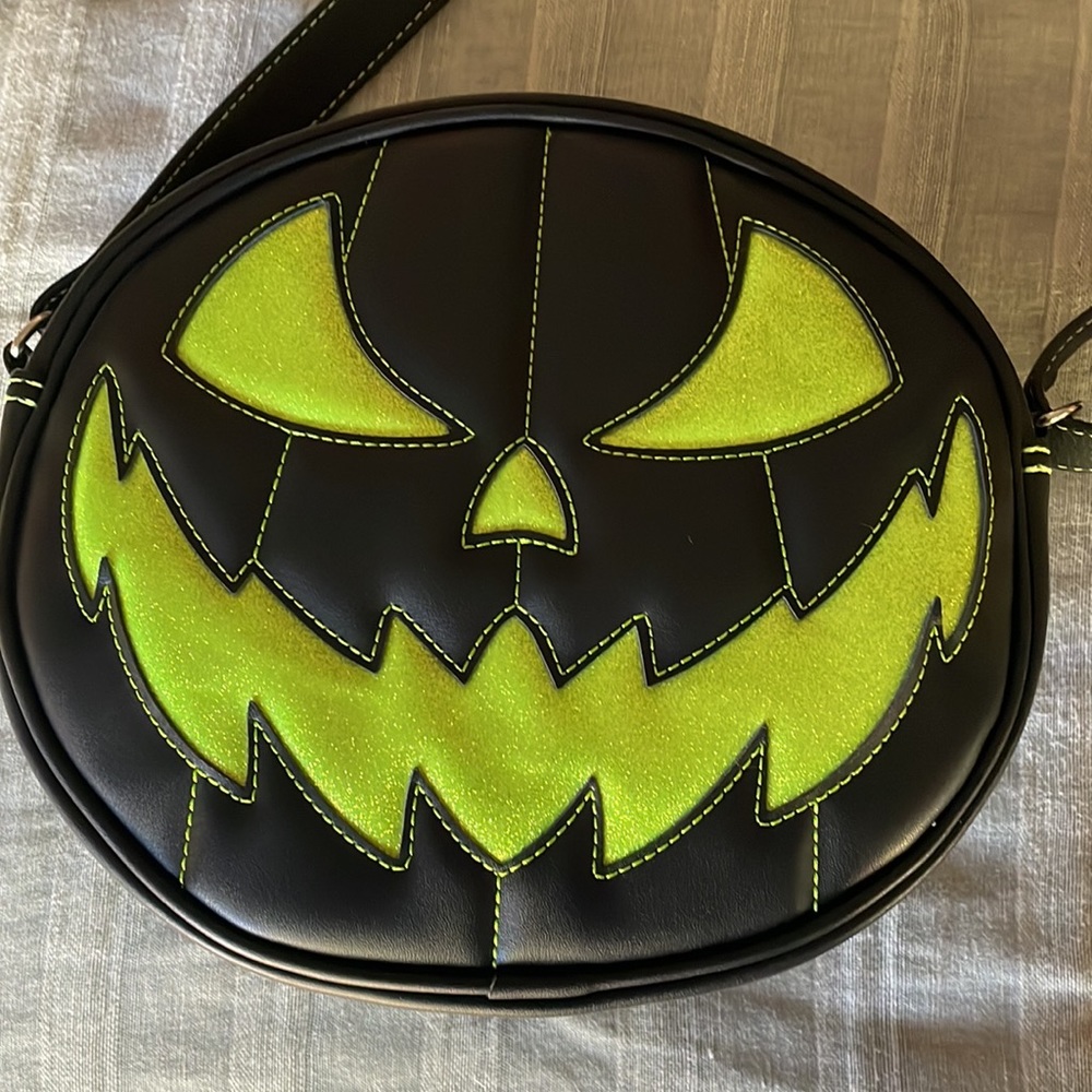 Love Pain and Stitches Pumpkin Kult double sided zip crossbody bag